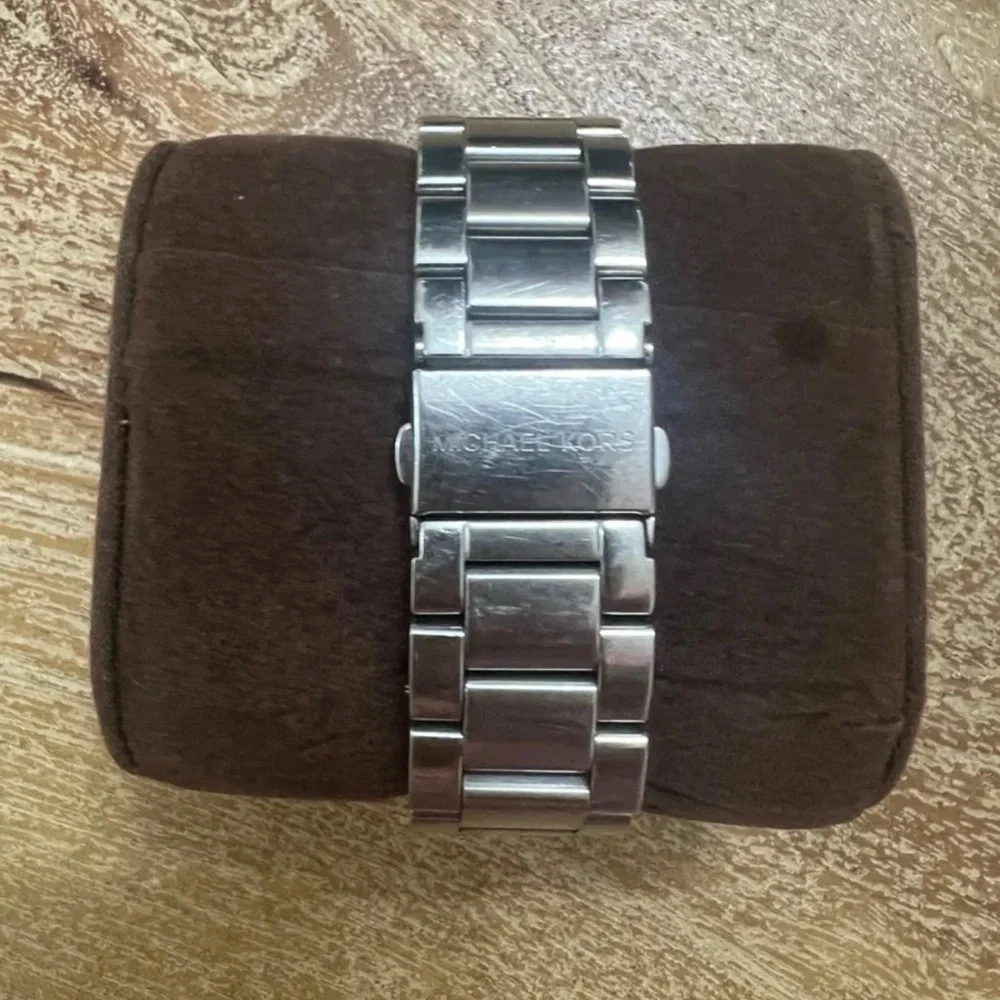 Michael Kors Silver Chronograph Watch with Crystal Bezel